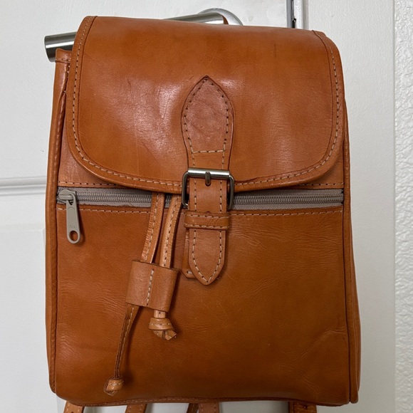 Vintage Tan Brown Real Leather Handmade Backpack - Picture 2 of 10